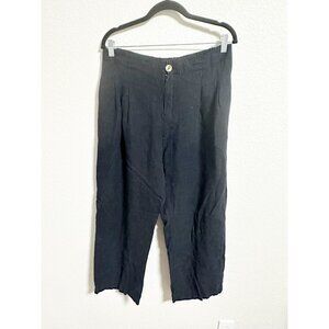 Luxmii Womens Linen Pleated Front Trouser Pants Relaxed Fit Lagenlook Black XL